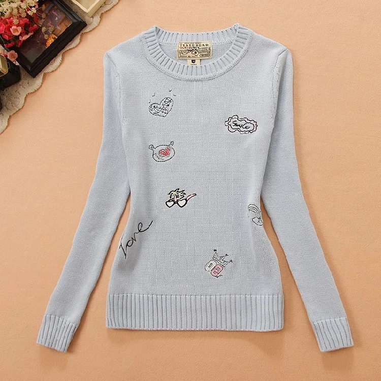 

Женский круглый пуловер Ne, хлопковый свитер с вышивкой, облегающий крой, большой размер, осень-зима, теплый, милый, длинный...