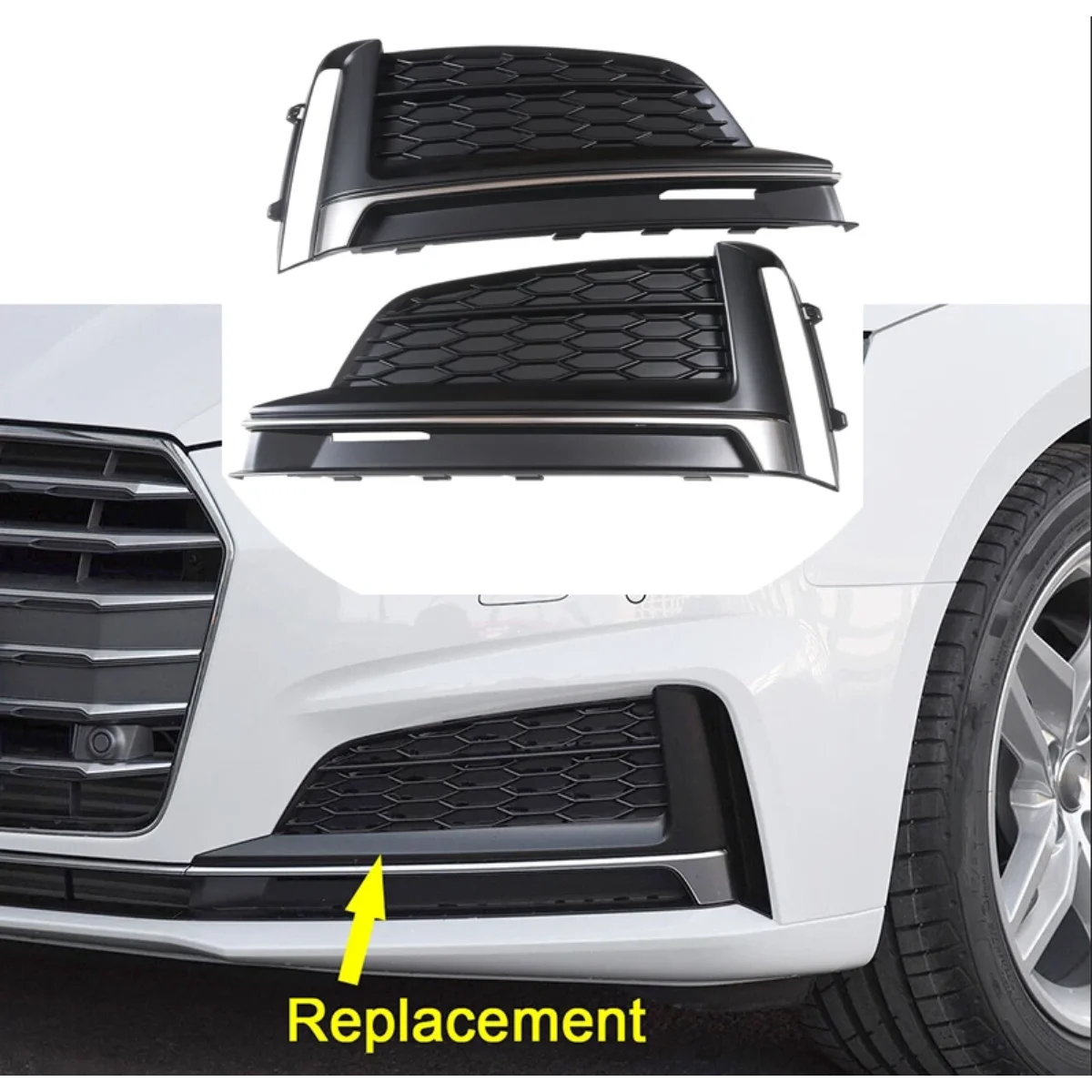 

8W6807681F 8W6807682F подходит для Audi S5 A5 S-line 2018-2019, левый/правый боковой передний бампер, боковая внешняя противотуманная фара, крышка решетки лампы