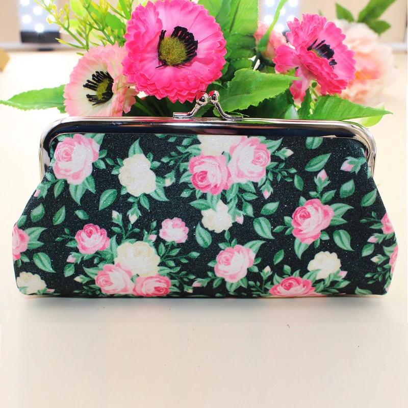 10pcs Women Canvas Three Floral Prints Phone Long Coin Purses