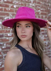 Suede hat Rose Red Large Edge Droplet Top 9.5cm Hemline Fashion Hat Unisex Suede Jazz Hat  sombrero mujer  모자