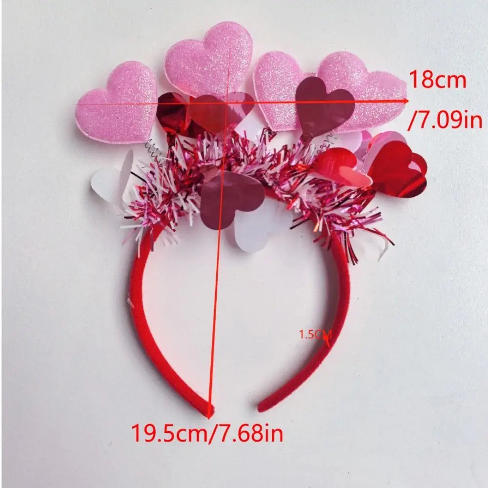 Valentines Day Glitter Heart Headbands Anti Slip Tinsel Love Hair Hoops Red/Pink Love- shaped Comfortable To Wear
