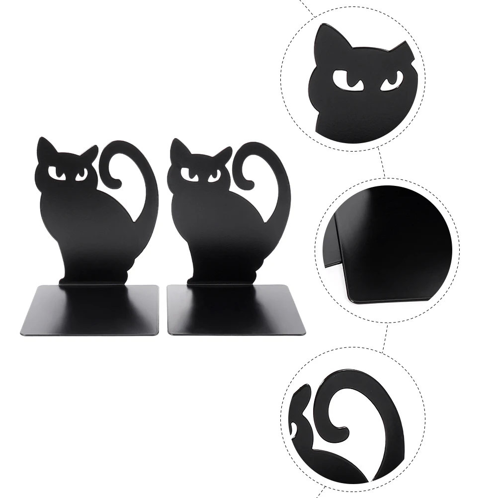 

2pcs Iron Cat Shaped Bookends Metal Book Stand For Study Room Office Desktop Book Organizer Storage Holder Gift