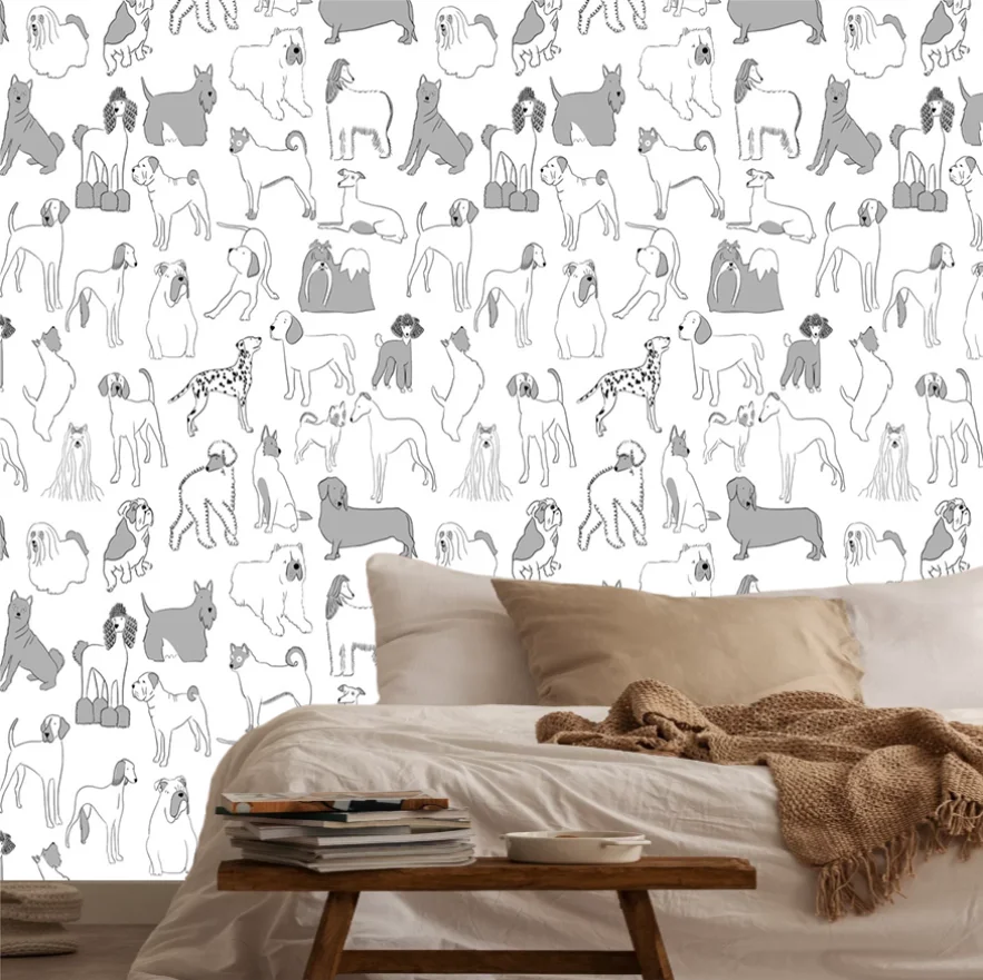 

Customized Size Mural Cartoon Animal Cat Dog Pattern Mural Living Room Bedroom Animal Flat Decoration Painting 3d wallpaper