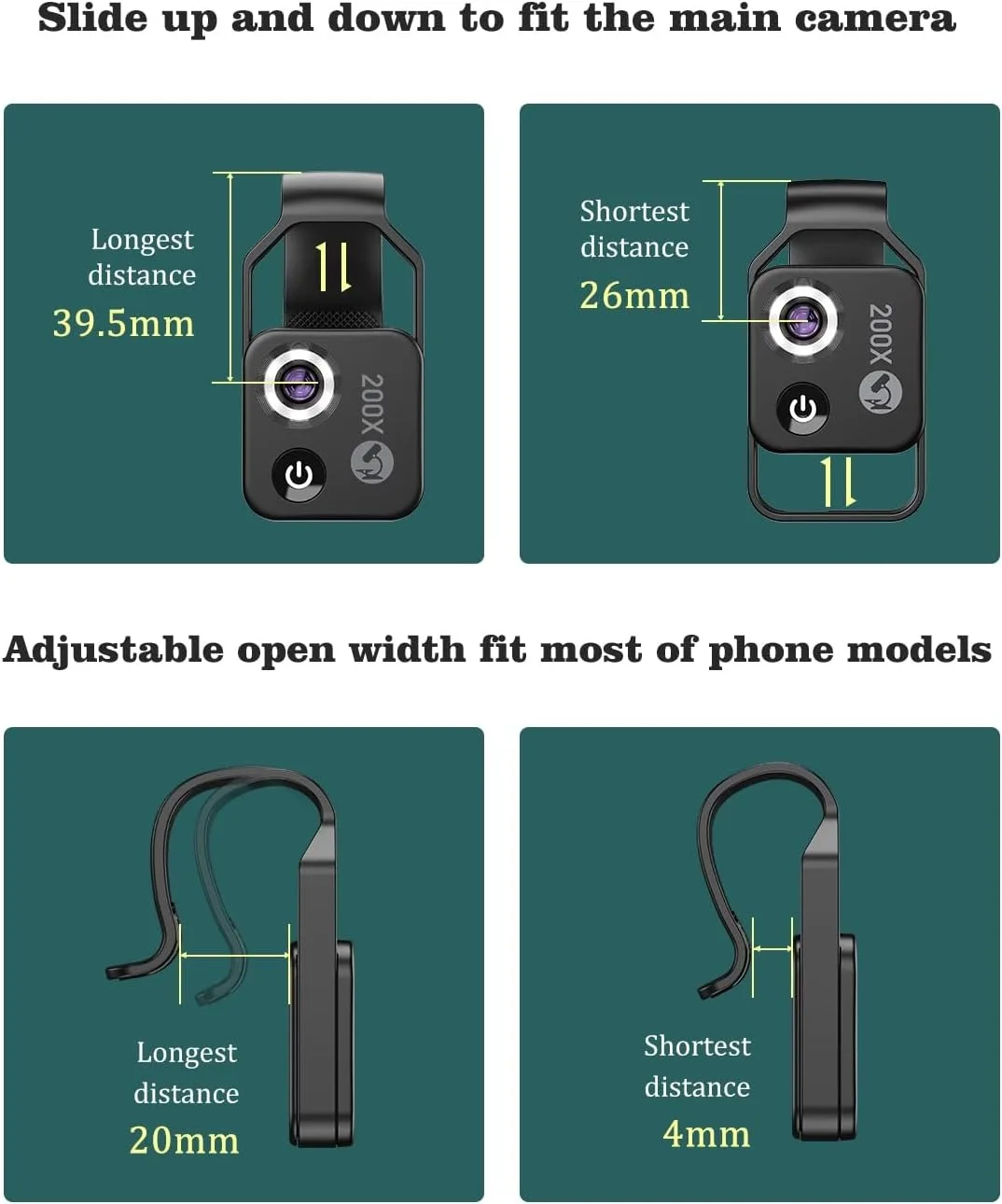 Microscopio per telefono con obiettivo CPL/luce LED Nano Zoom 200X Obiettivo per telefono tascabile Clip universale per fotocamera per la maggior parte dei telefoni iPhone/Android