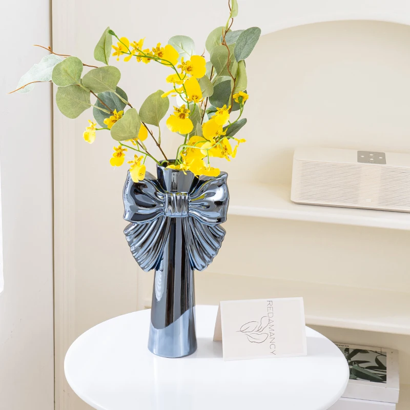 

28cm Modern-Minimalist Bow Ceramic Vase, Perfect for Office & Living Room, Ideal for Hydroponic Plants & Home Decor