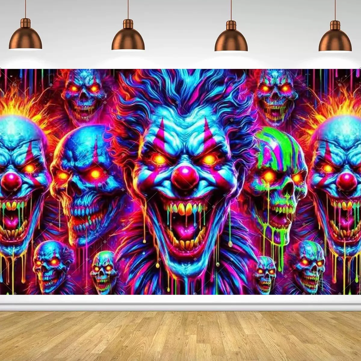 

Halloween UV Fluorescent Clown Theme Party Decoration Backdrop Halloween Horror Clown Scene Party Decor Banner Party Supplies
