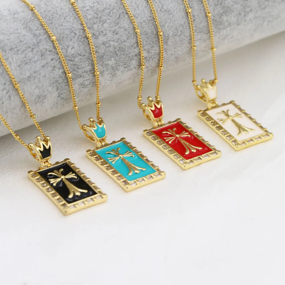 Bohemian Fashion New Vintage Catholic Cross Tarot Oil Dripping Charm Pendant  Necklace Chain Religious Faith Prayer Jewelry Gift