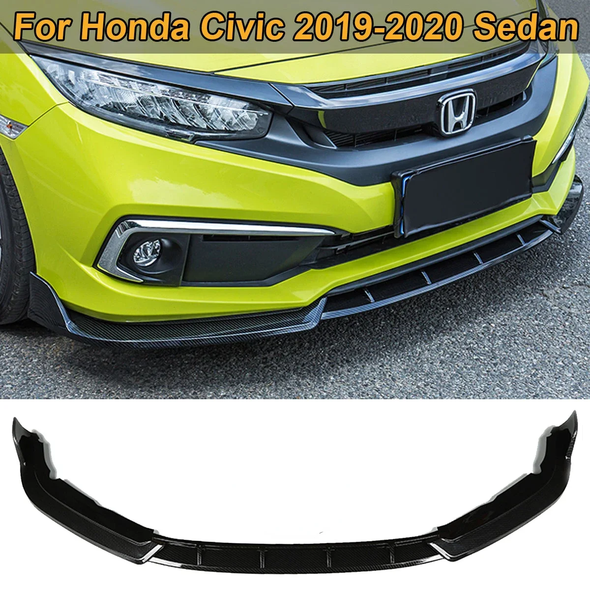 3PCS/SET Front Bumper Lip Spoiler Side Splitter Canards Body Kit Cover Guards For Honda Civic 2019-2020 Sedan Car Accessories