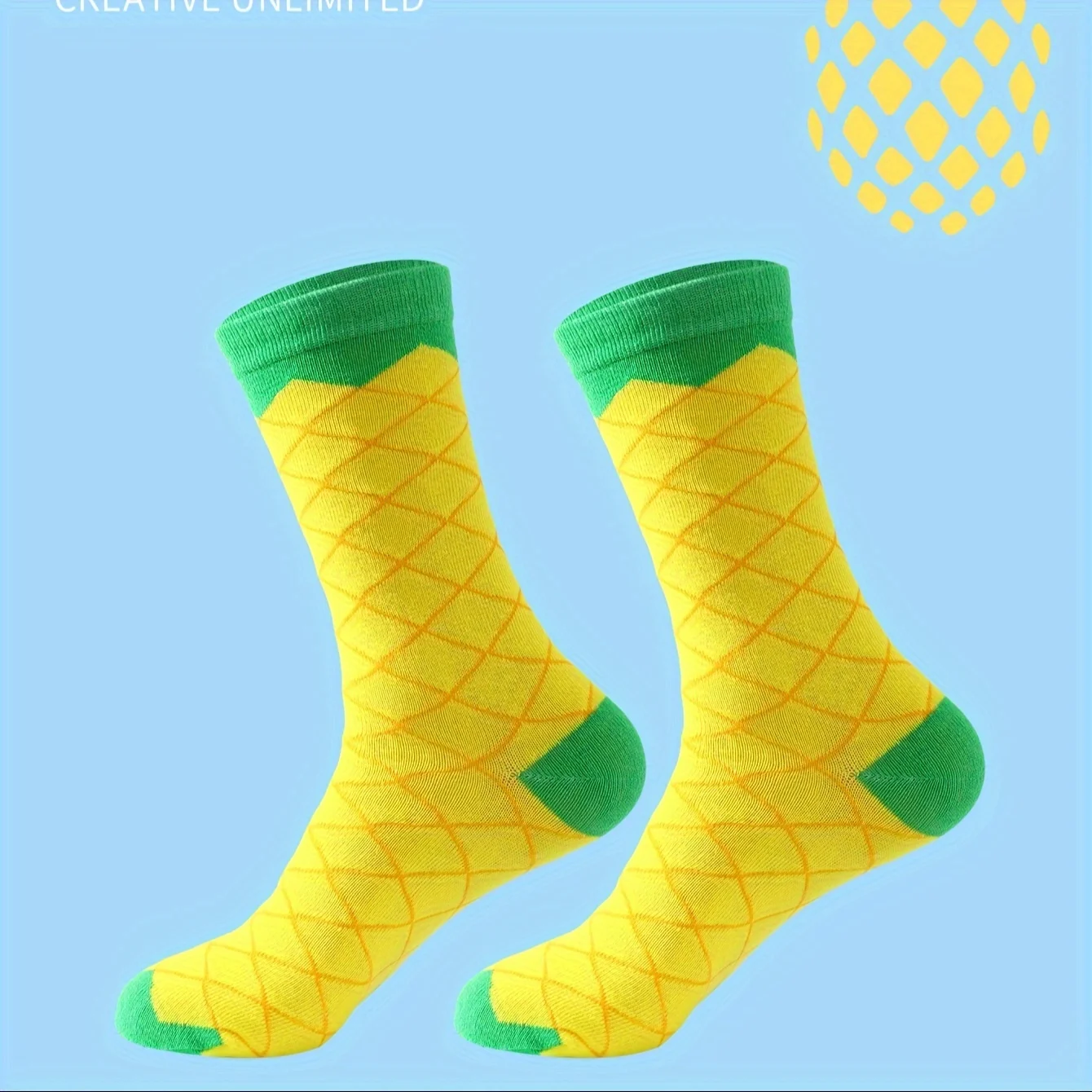 1 pair of fashionable, unique and interesting pineapple pattern men\'s and women\'s gift socks suitable for all seasons