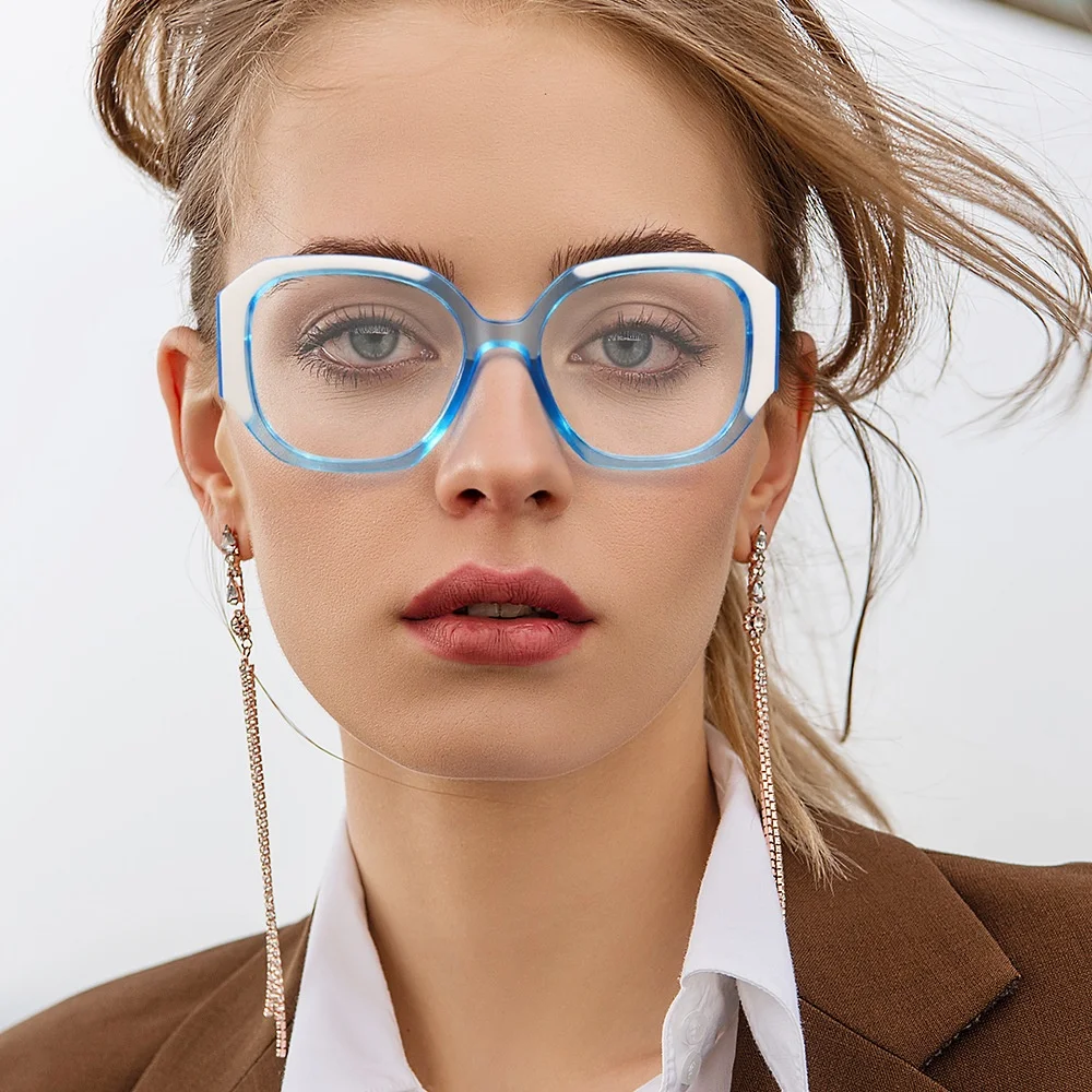 Geometric large frame fashionable color-blocking design Flat mirror, TR pin texture, daily commuting decoration frame，Unisex