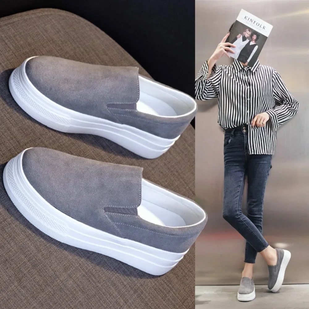 Shoes for Women Spring Leisure Sneakers New Womens Lazy Footwear Lightweight Thick Sole Genuine Leather Board Shoes Platform