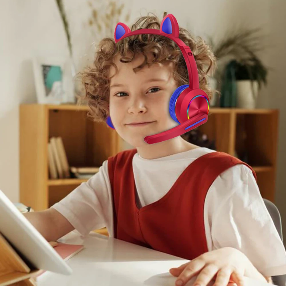 Cat Ear AKZ-K23 Wireless Bluetooth-compatible Headset for Children Learning Net Class With Wheat LED light up Ultra Battery Life