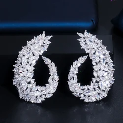 ThreeGraces Gorgeous Famous Brand Silver Color Round Large Flower CZ Earring Jewelry for Bridal Wedding Party Accessories ER081