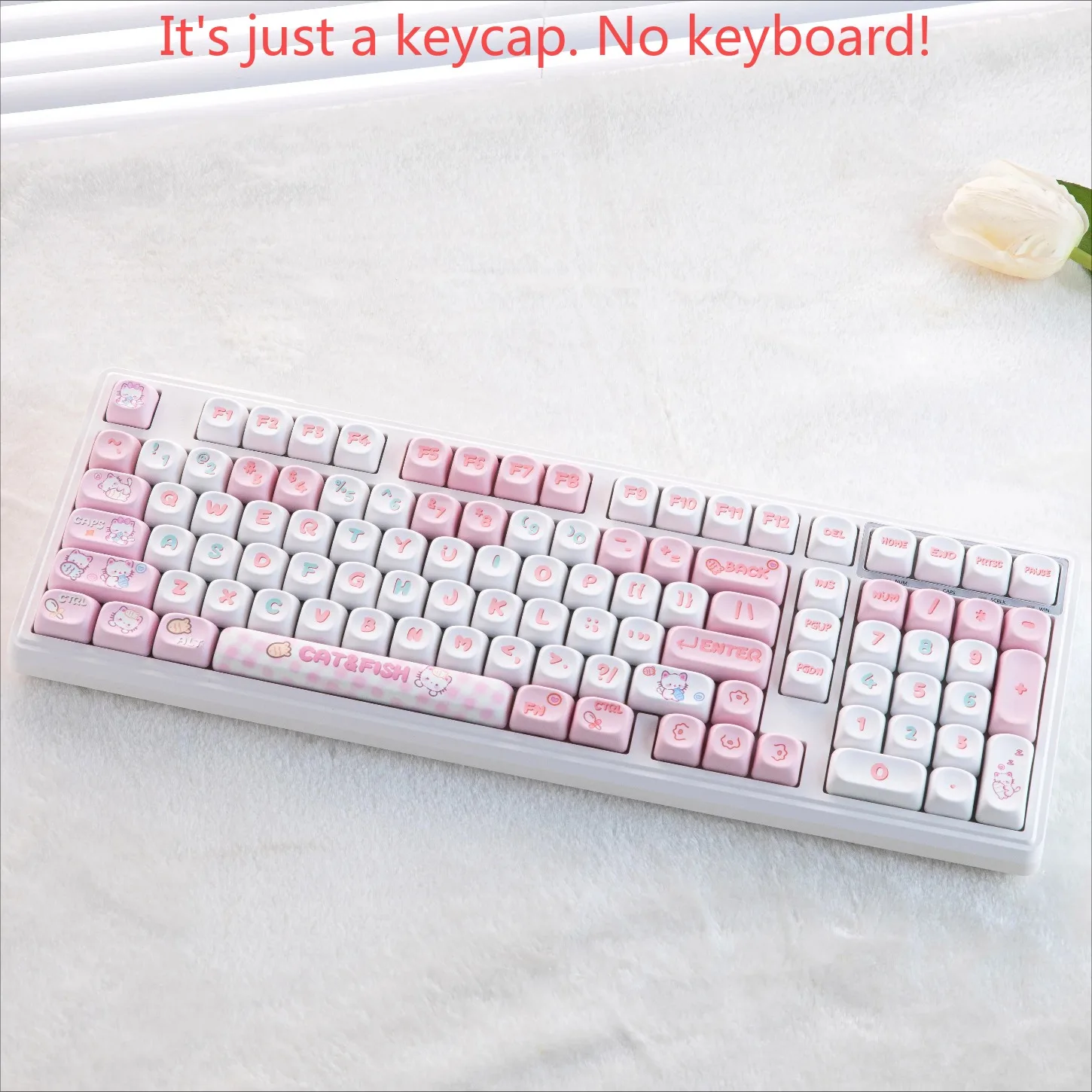 MOA Profile 140 Keys Pink White PBT Keycaps Cute Cat Fish Cartoon Key Cap Set for Girls MX Mechanical Keyboard