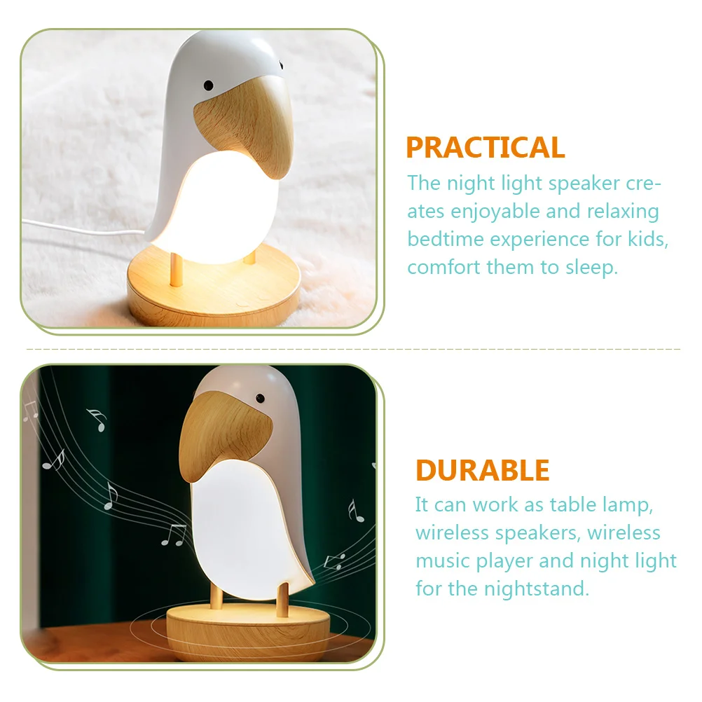 

Speaker Night Light Dimmable Decor Wooden Bird Design Kids Bedroom Table Lamp Wireless Music Player