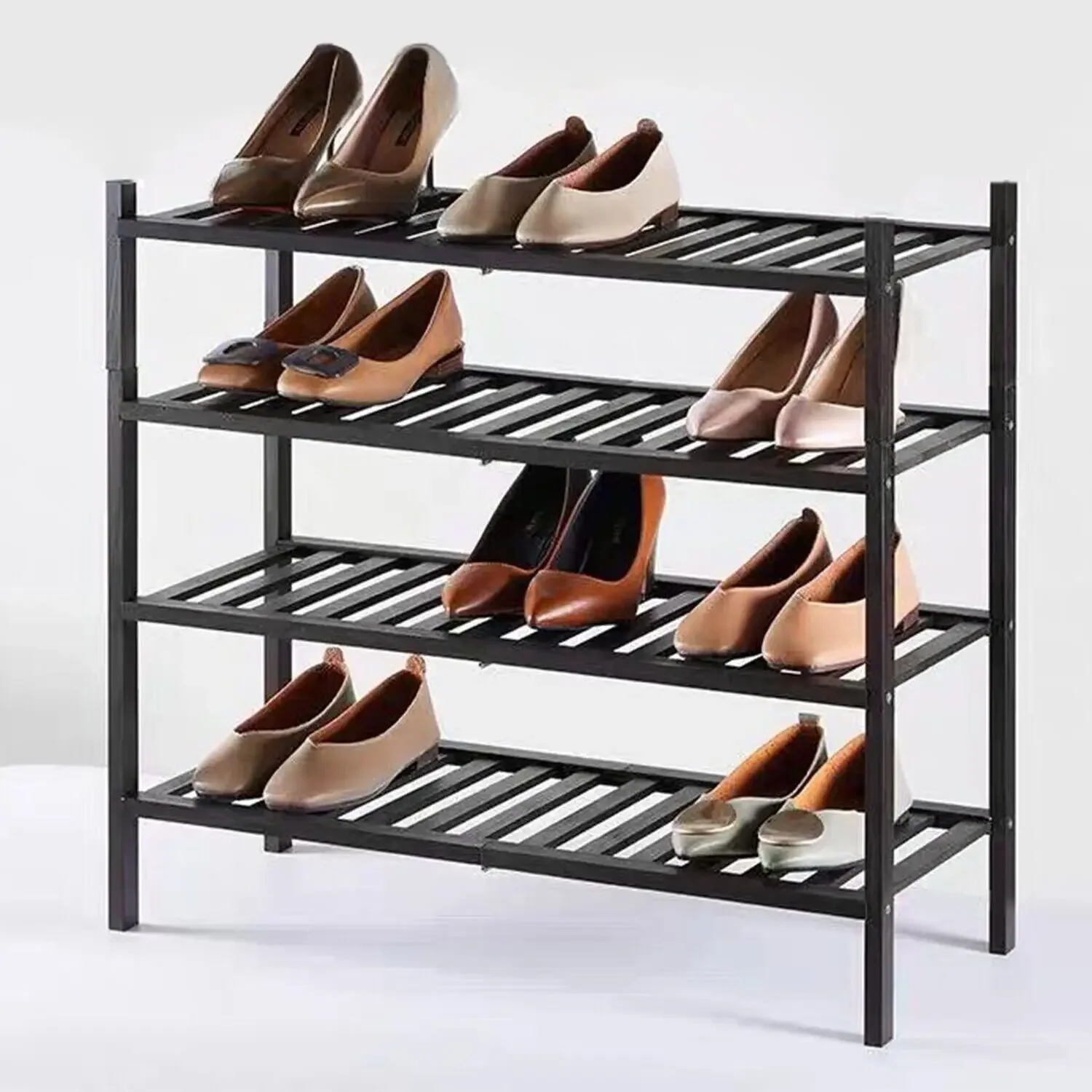 

2 / 4 Tier Bamboo Shoe Rack Stackable Shoe Shelf Organizer for Entryway Closet