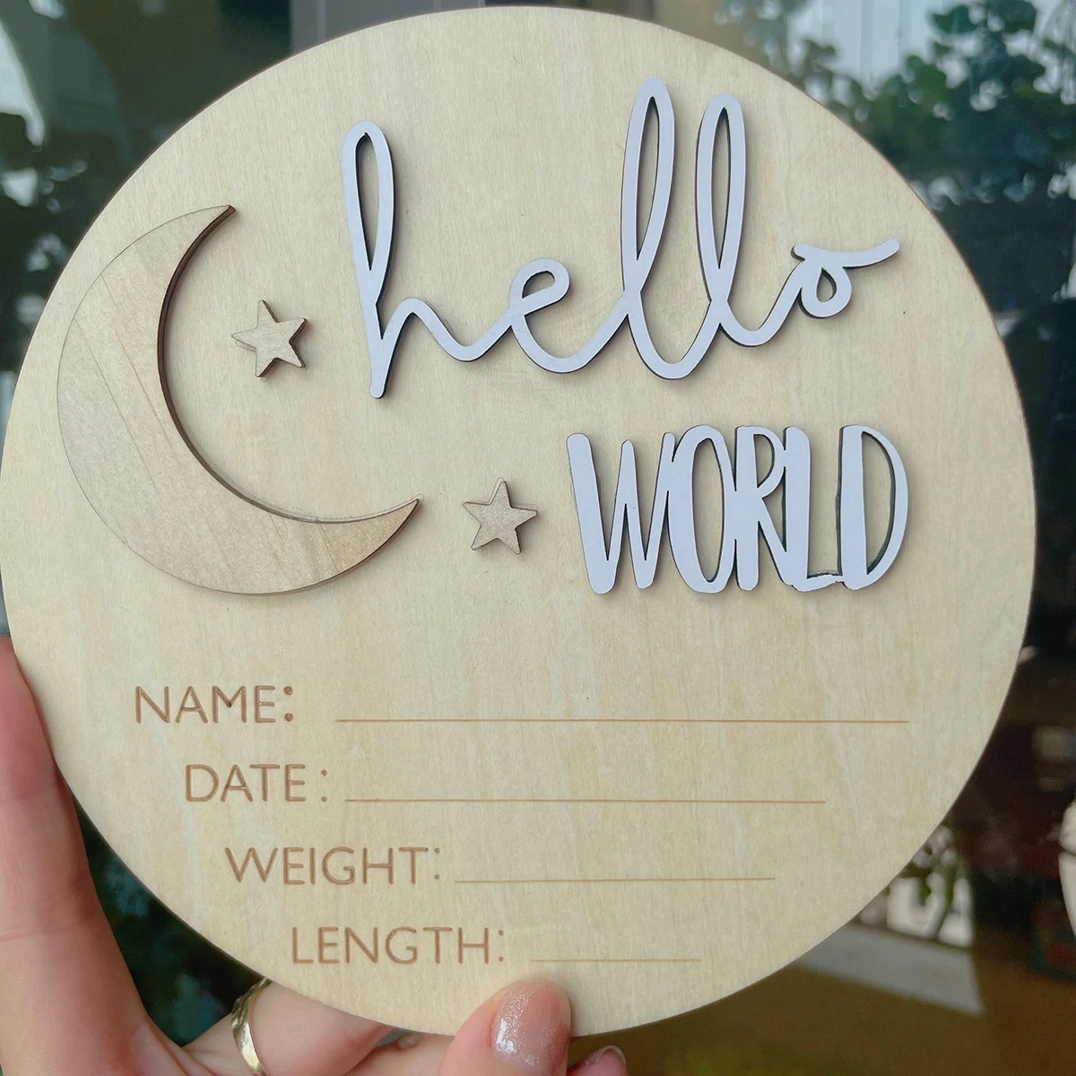 Ylsteed деревянный знак объявления о рождении ребенка для больницы, луна, звезда, дизайн, Hello World, знак с именем новорожденного, реквизит для фотосессии новорожденного