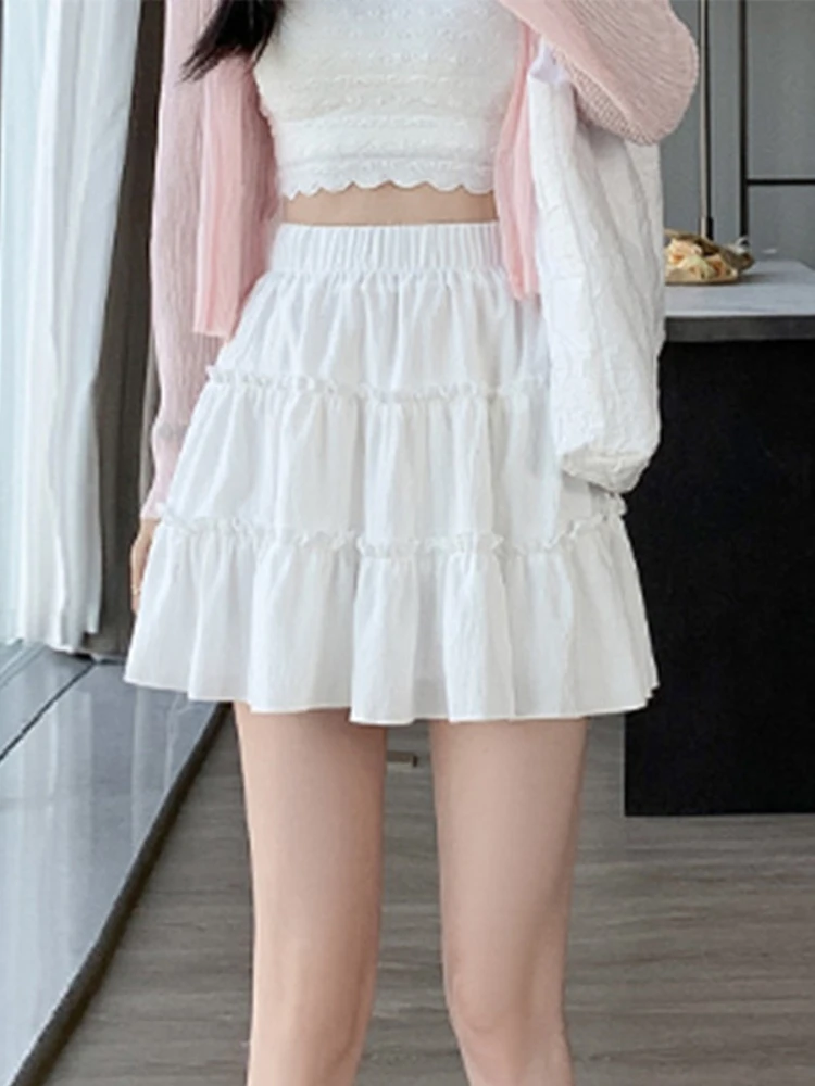 Summer Sweet Splicing Three-layer Skirt Fashion High Waist Thin Half-body Cake Skirt A-line Beachwear Mini Skirt Woman Clothing