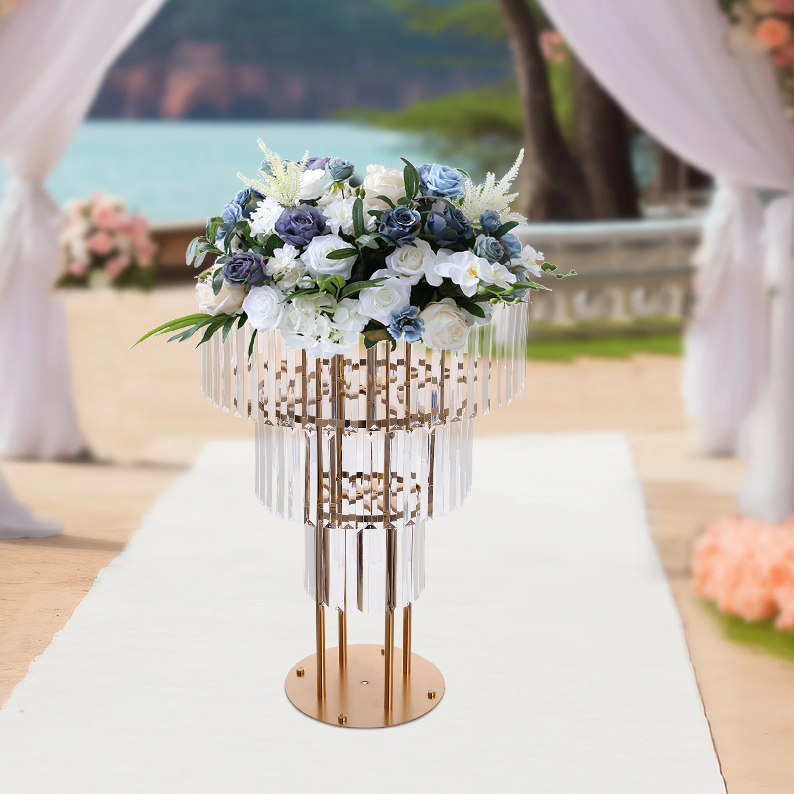 ウェディングゴールドクリスタルフラワー スタンド、ラウンドペデスタルスタンド、クリスタルフラワー スタンド