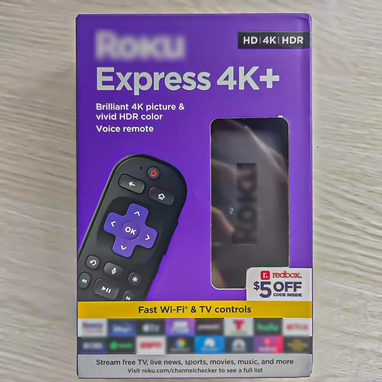 

Оригинальный Express 4K+ | Портативное устройство для потокового вещания Roku 4K/HDR, пульт дистанционного управления Roku Voice Remote, бесплатное и прямое телевидение (полностью новое)