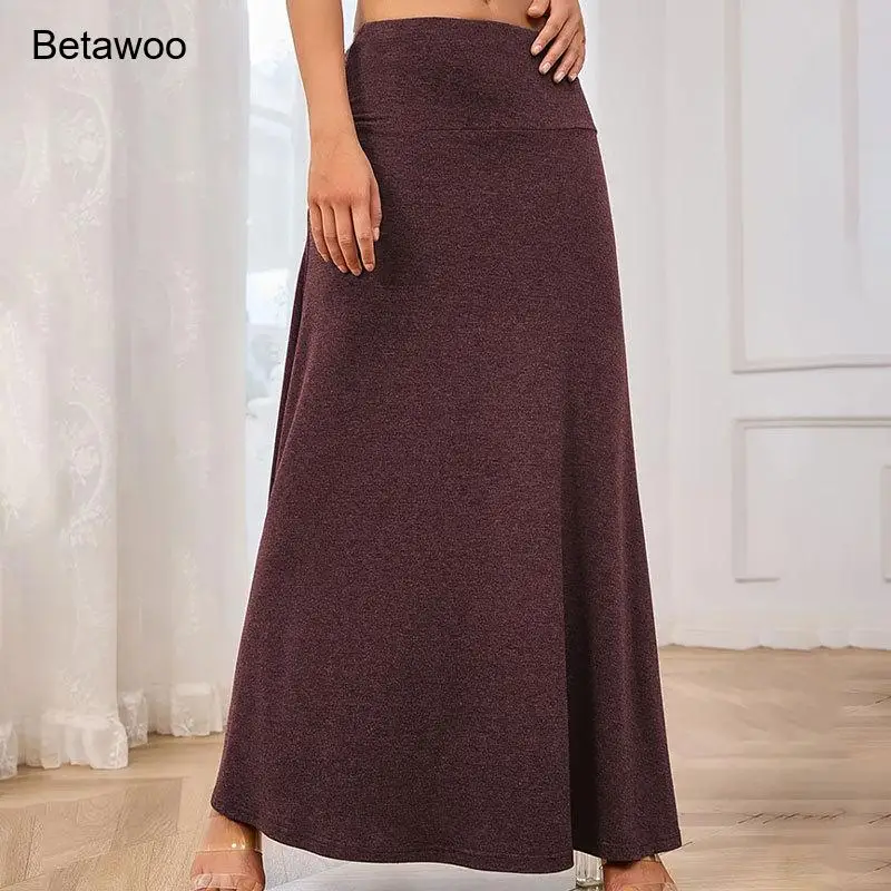 

Womens Burgundy High Waisted Flowy A Line Maxi Skirt Casual Long Skirt