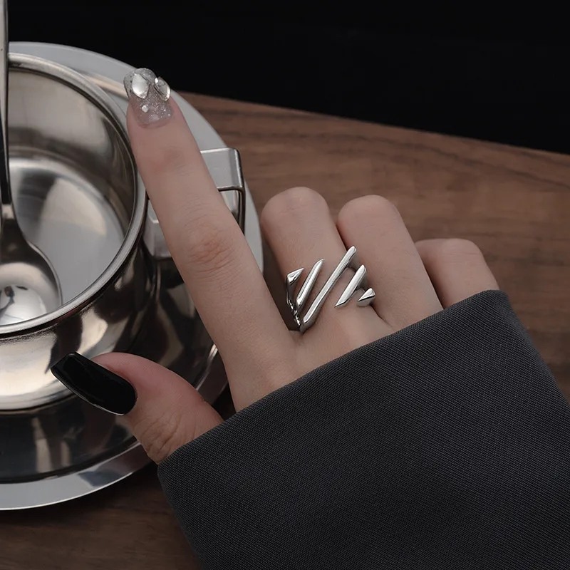 GANPUP Einfache Geometrische Linien Verstellbare Fingerringe für Frauen Silberfarben Mode Neuer Ring Schmuck Geschenk Party anillos mujer – Detail 1