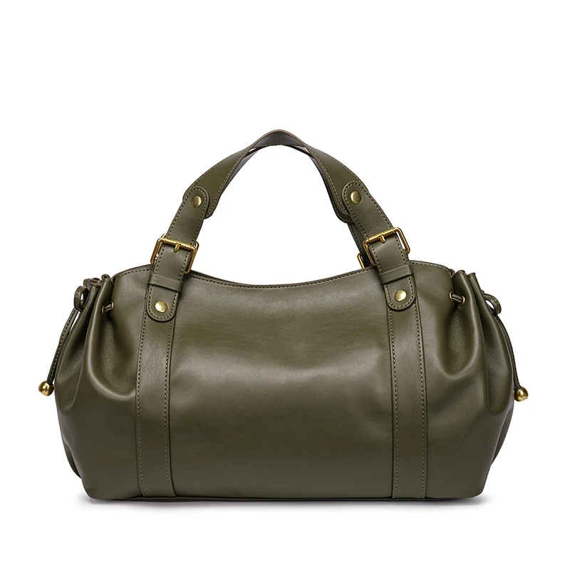Designer Fashion Minimalist Pure Color Business Style Large Capacity Commuter Boston Bag Soft Leather Handbag Shoulder Bag for W