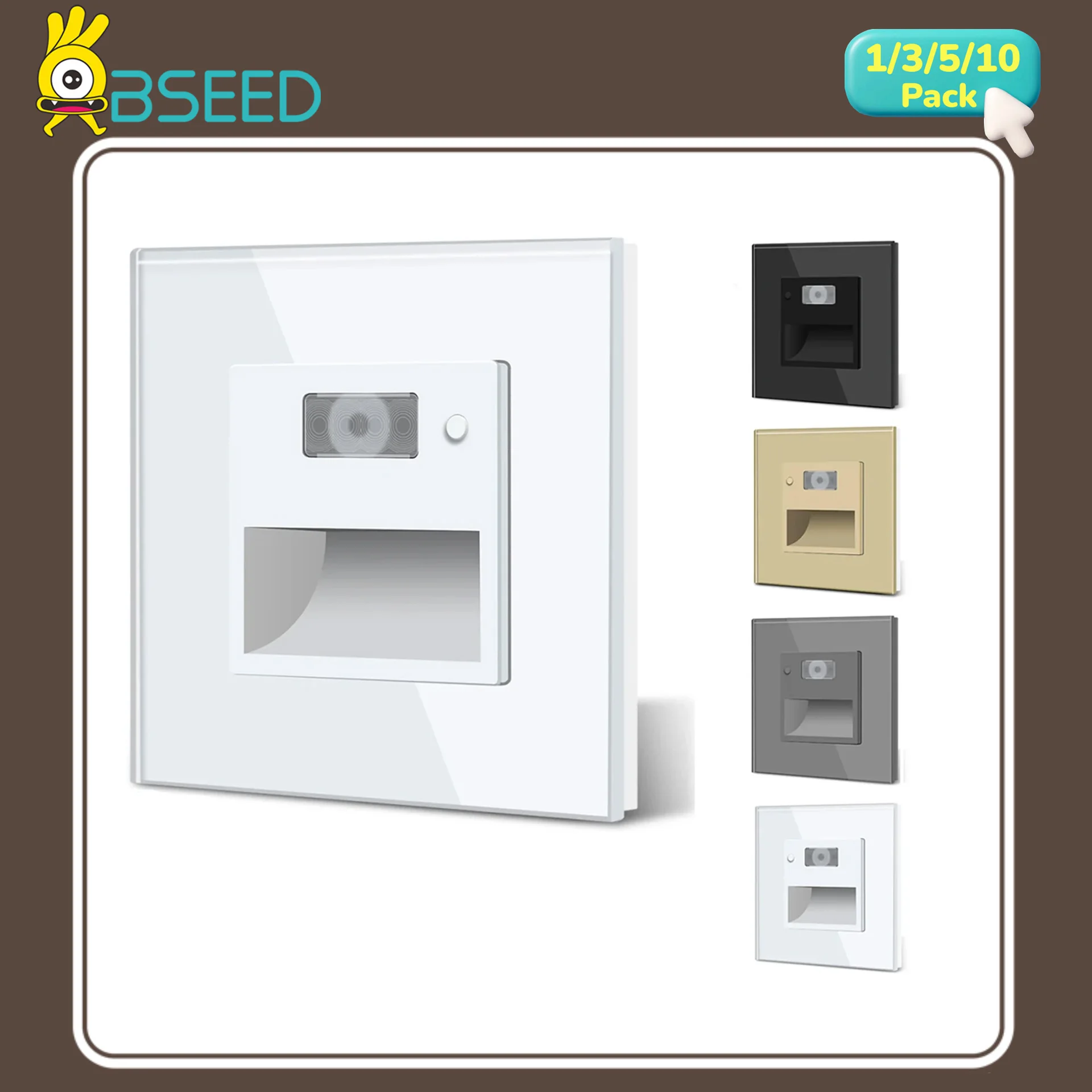 BSEED LED Light PIR Sensor Wall Light AC 110V 240V Recessed Footlight Stairway Corridor Lamp Motion Induction Wall Lamp Glass