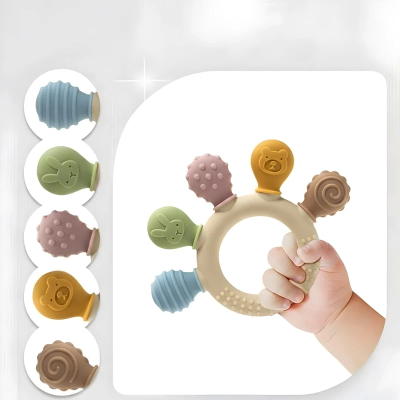

New hand multicolor Silicone Baby Ring Teether Anxiety Teething Toys 0-12 Months Chew Beads Sensory Gum Relief Soother Baby