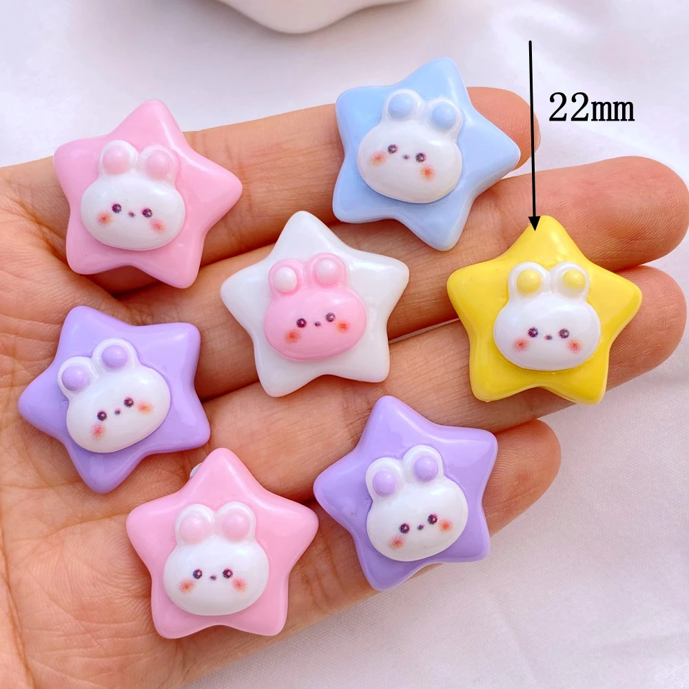 10Pcs New Cute Resin 22mm Cartoon Rabbit Star Series Flat Back Manicure Parts Embellishments For Hair Bows Accessories