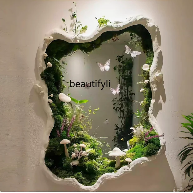 Moss Mirror Backdrop Realistic Moss Fresh Flowers Miniature Landscape Full-Length Mirror Photo Hotspot Green Plants