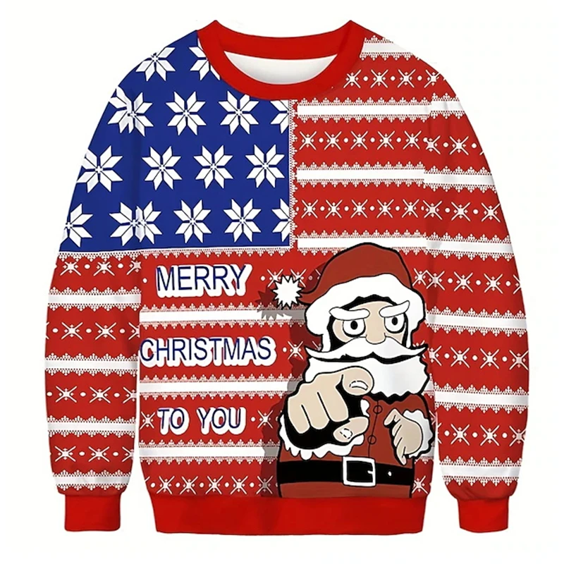 Ugly Christmas Sweater Men Women Funny 3D Print Santa Claus Graphic Pullover Happy New Year Top Women Holiday Party Sweatshirt