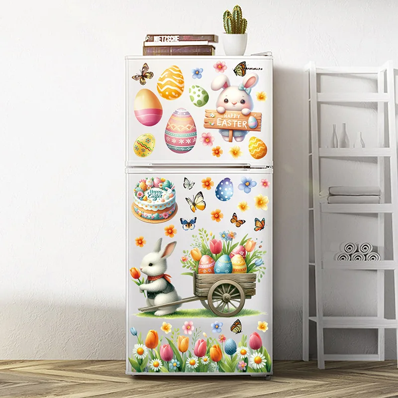 Adesivos de janela de páscoa adesivo de parede de páscoa crianças quarto decalques de parede bonito coelho ovos cenoura decorações para festa de primavera adesivos