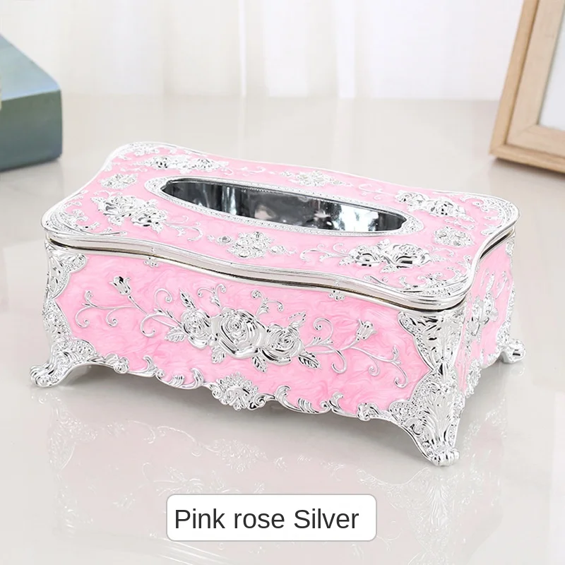 New Pattern High End Plastic Material European Style Hotel Tissue Box Rose Paper Drawer Household Car Multiple Drawer Boxes