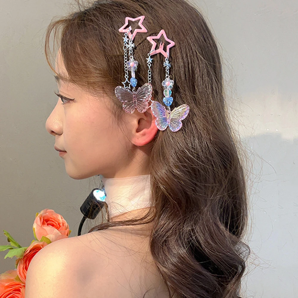 Nette Schmetterling Stern Quaste Haar Clips Frauen Kristall Mädchen Schöne Kinder Süße Rutschte Clip Haarnadeln Blumen Kinder Haar Zubehör – Detail 3
