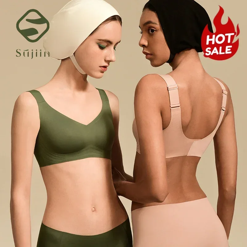 SUJIIN Wireless Seamless Bras for Women Underwear Minimizer Invisible Padded Push Up Bras Comfortable Soft Support Bralette Bh