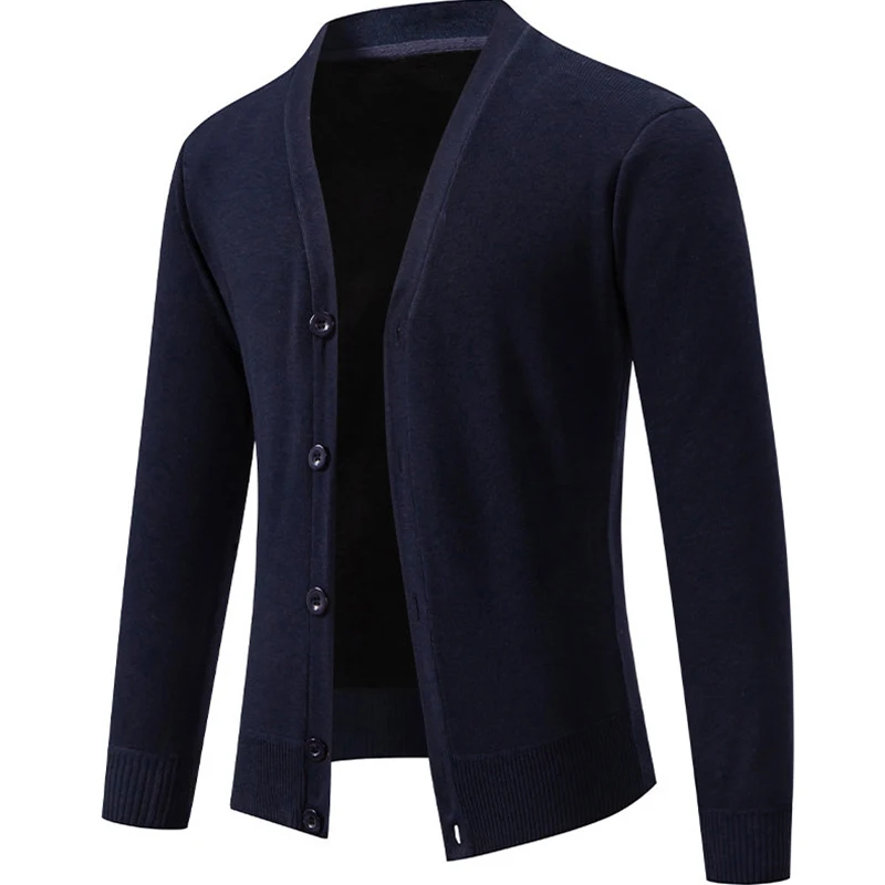 Autumn Mens Thin Cardigan Slim V-neck Elastic Jacket Solid Color Fashion Buttons Casual Coat свитер мужской