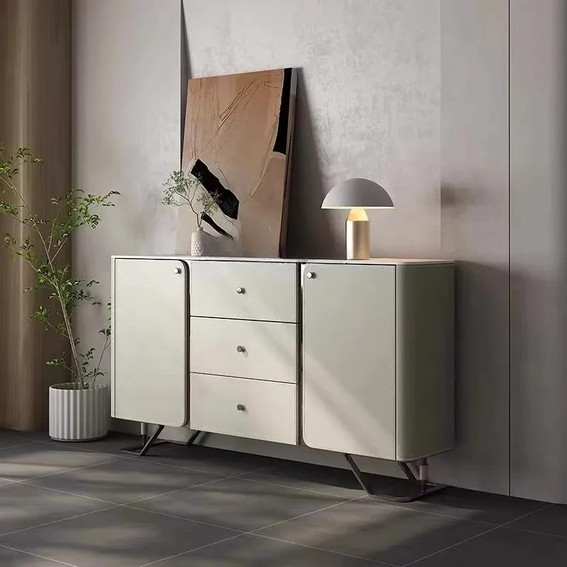 

Light luxury rock slab dining saddle leather modern simple bedroom locker against the wall integrated entrance cabinet