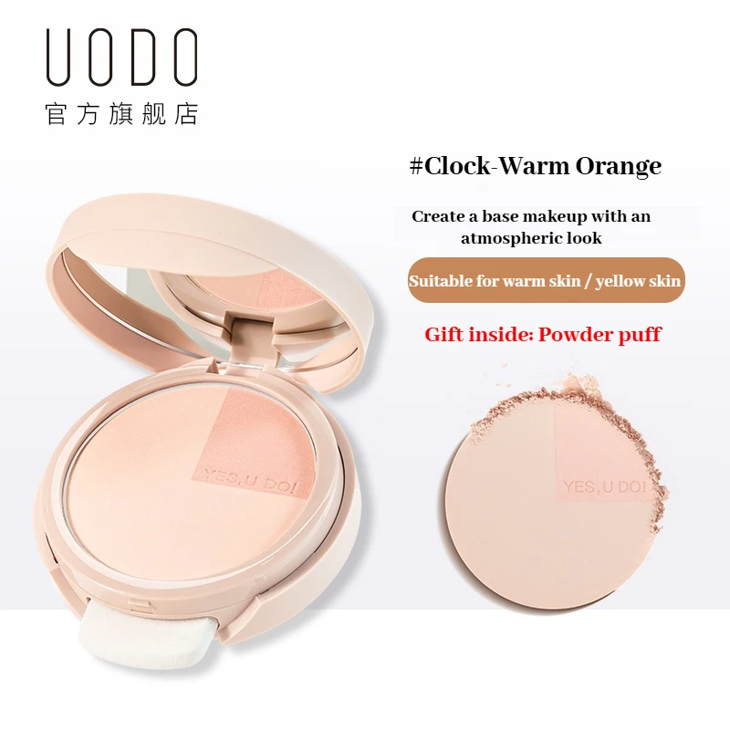 UODO Polvere fissante pressata opaca compatta Controllo olio Doppio uso Fine Flash Trucco viso schiarente viso a lunga durata 8,5 g