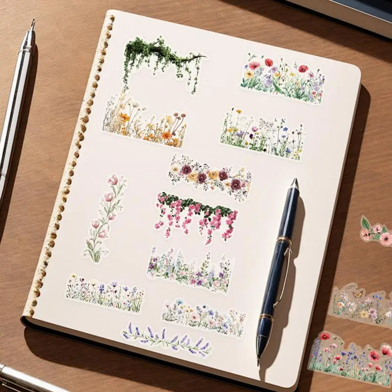 Floral Journal Lace Stickers 60 Sheets Waterproof Self-Adhesive Decals for Laptops Scrapbooks DIY Craft Projects