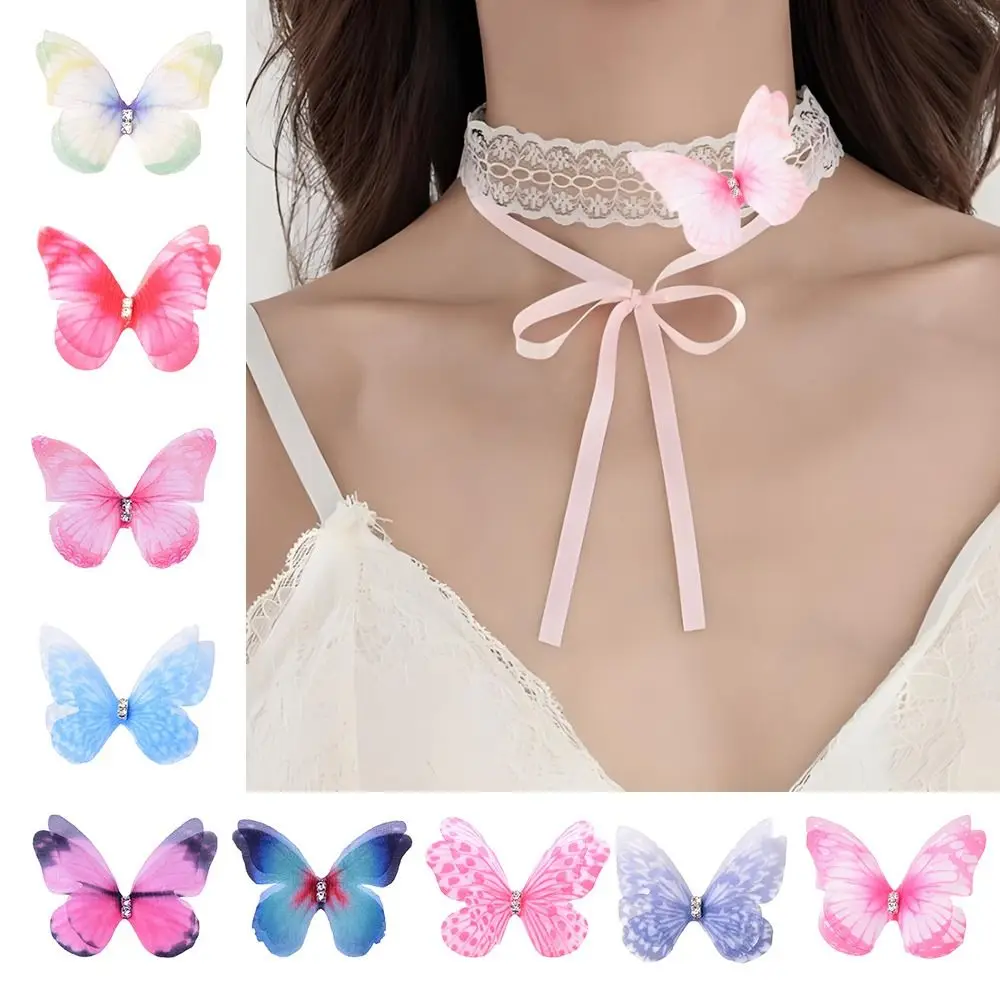 

3D Organza Fabric Butterfly Appliques Double-layer Handmade Chiffon Butterfly Embroidered Patches Gradient Color