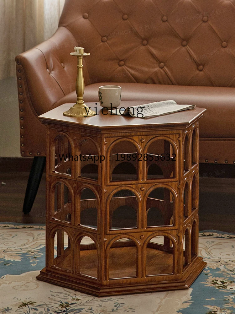 Mesa de centro em forma de cúpula de madeira maciça AZ Mesa lateral oca Hexagonal Retro Flavi Mesa lateral Armário decorativo
