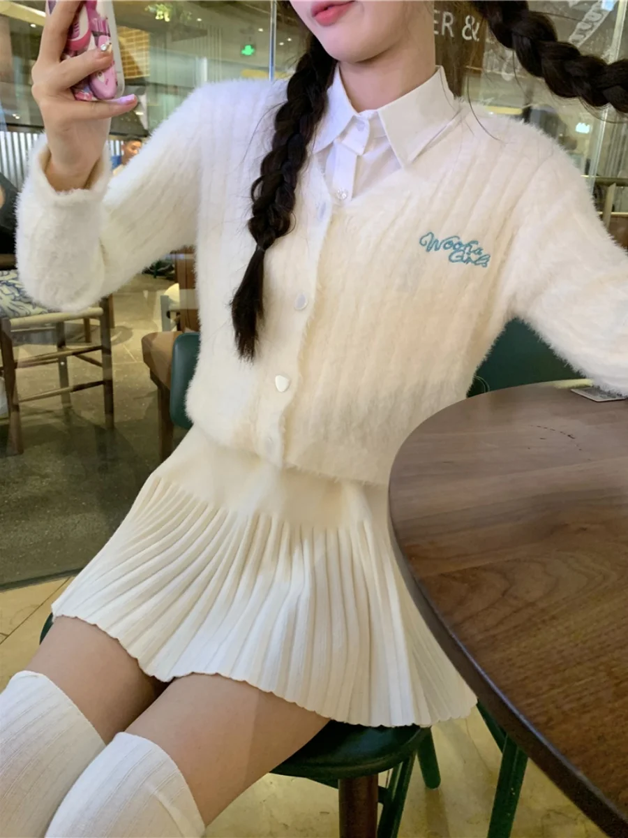 

Closet PPH ort Knitted Cardigan Women's V-ne Faux Mink Velvet Soft Sweet Sle Winter Faion Ladies Sweater