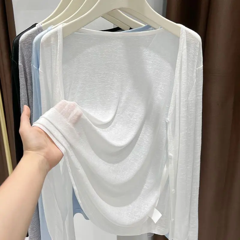 Protezione solare sottile in seta di ghiaccio Cardigan lungo Sve Estate da donna Nuova copertura per aria condizionata oulder awl Capispalla Top
