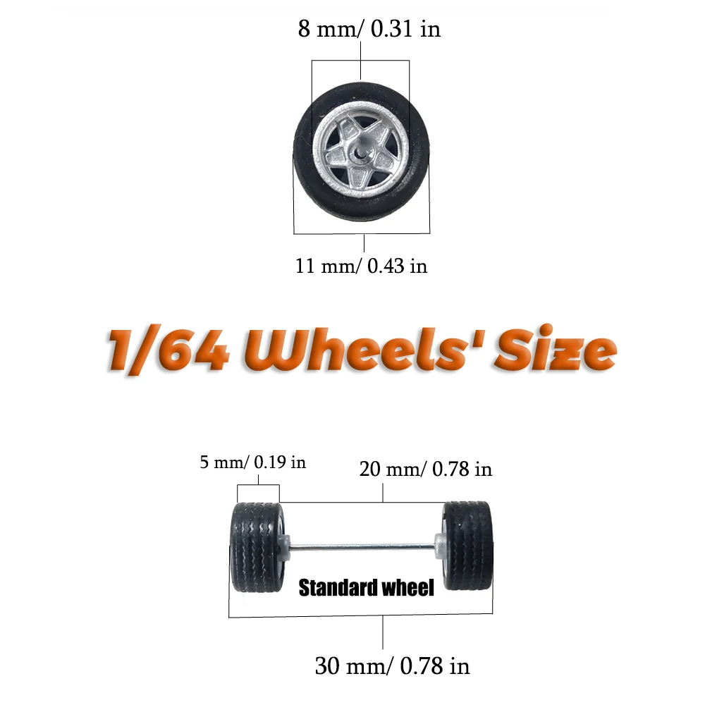 Kickcar 1/64 Wheels Rubber Tires City Realism Series Detail-up Modified Kit for 1:64 Hotwheels Racing Sports Car Toy(5 sets)