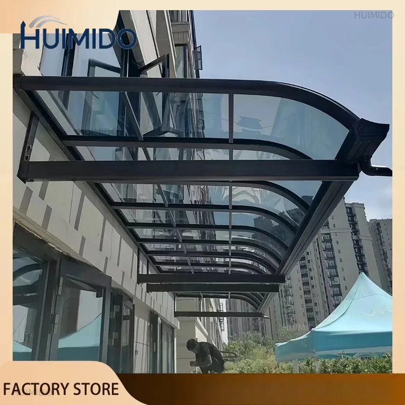 Fixed Aluminum Door Window Awning with Polycarbonate Cover Sun Shade Rain Protection for Entrance