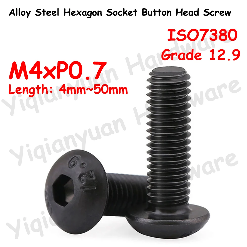 

Yiqianyuan ISO7380 M4xP0.7 Grade 12.9 Alloy Steel Hexagon Socket Button Round Head Tiny Screws Allen Key Hex. Bolts