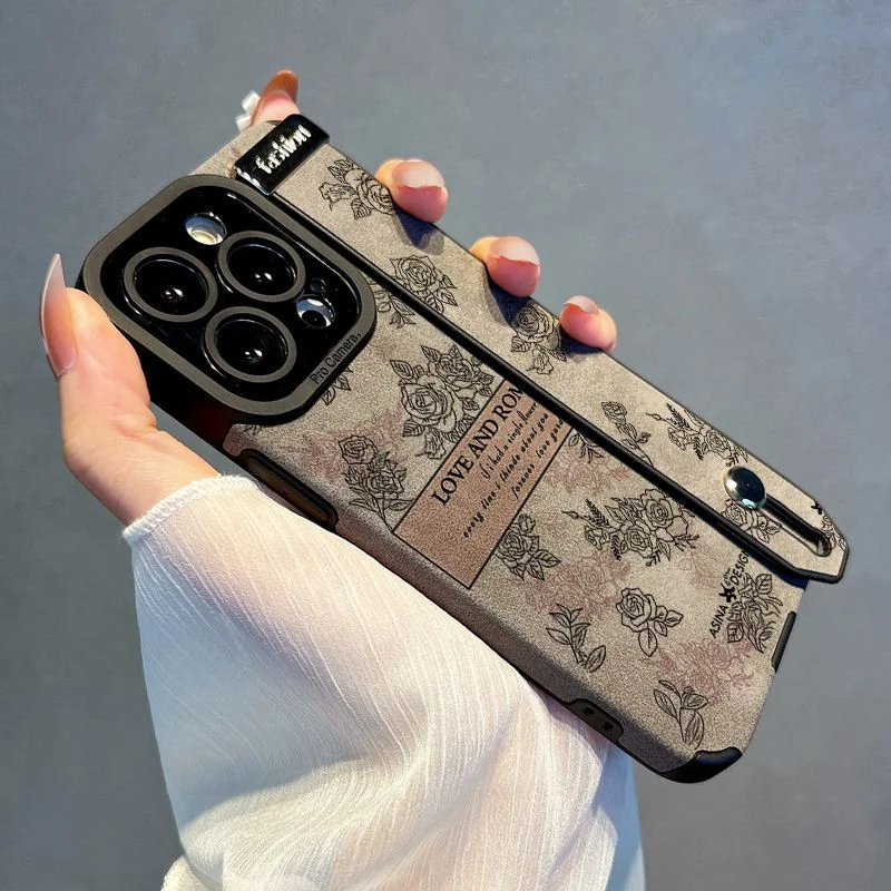 

Retro Flower Phone Case for iPhone 14 15 Pro Max Case 12 13 Pro Case 11 12 ProMax Women Flip Leather Wristband Cover Fundas