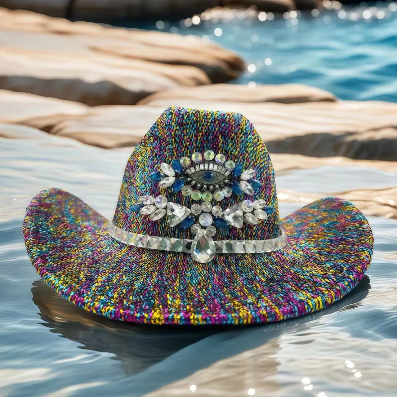 

Ковбойская шляпа HongLuan Western Colorful с цветными стразами для женского костюма ковбойки, ковбойские шляпы для женщин и аксессуары для мужчин в ковбойском стиле
