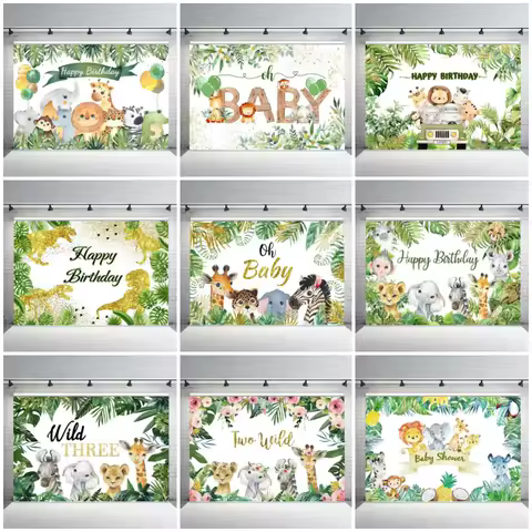 Safari Wild One Backdrop Newborn Boy Girl 1st Birthday Decor Baby Shower Jungle Animal Custom Photo Background Photography Props